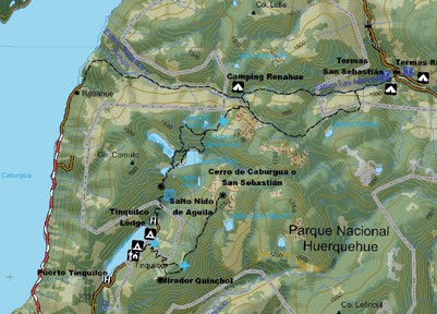 Freizeitprogram beim Spanischkurs in Pucon, Chile: wanderung im Huerquehue - Karte